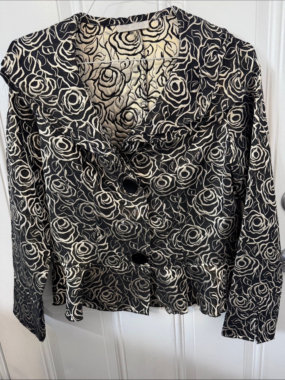Weavz Black and Cream Rose Jacquard Peplum Jacket S